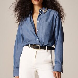 J crew cornflower blue Étienne oversized shirt in embellished lightweight oxford